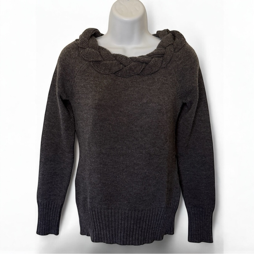 John Paul Richard GRAY SWEATER Braided Neckline Detail Long Sleeve Classic